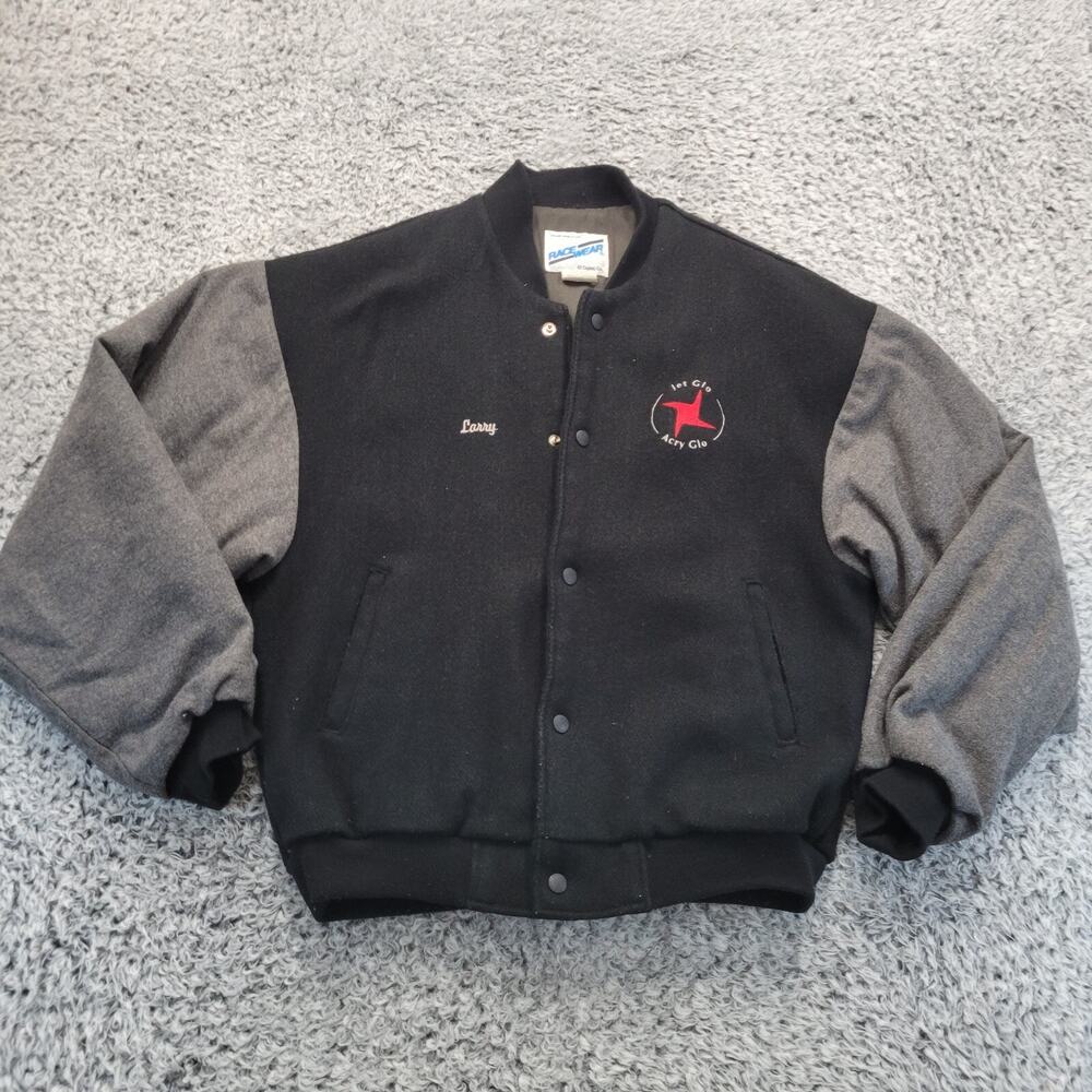 Vintage Race Wear Jacket Adult Large Black Gray USA 90s Marine Wool Blend Snap